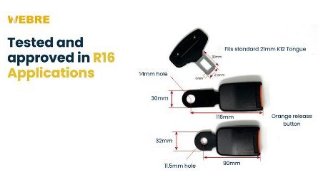 seat belt buckle tongue blade measurement