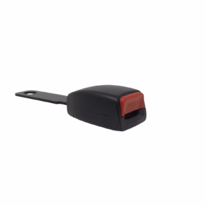Black seat belt buckle blade receiver – front view showing 25mm slot.