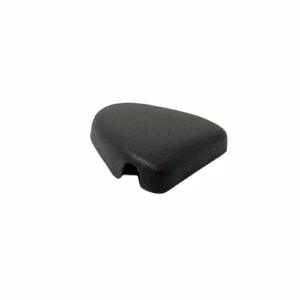 Black seat belt pillar loop cover on white background – front view showing smooth guide slot and mounting hole.