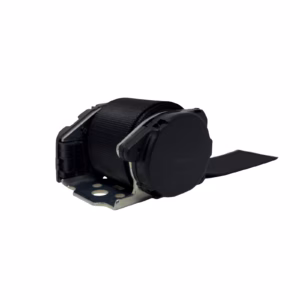 90/180 seat belt retractor with integrated webbing on white background – front view showing mechanism and belt orientation.